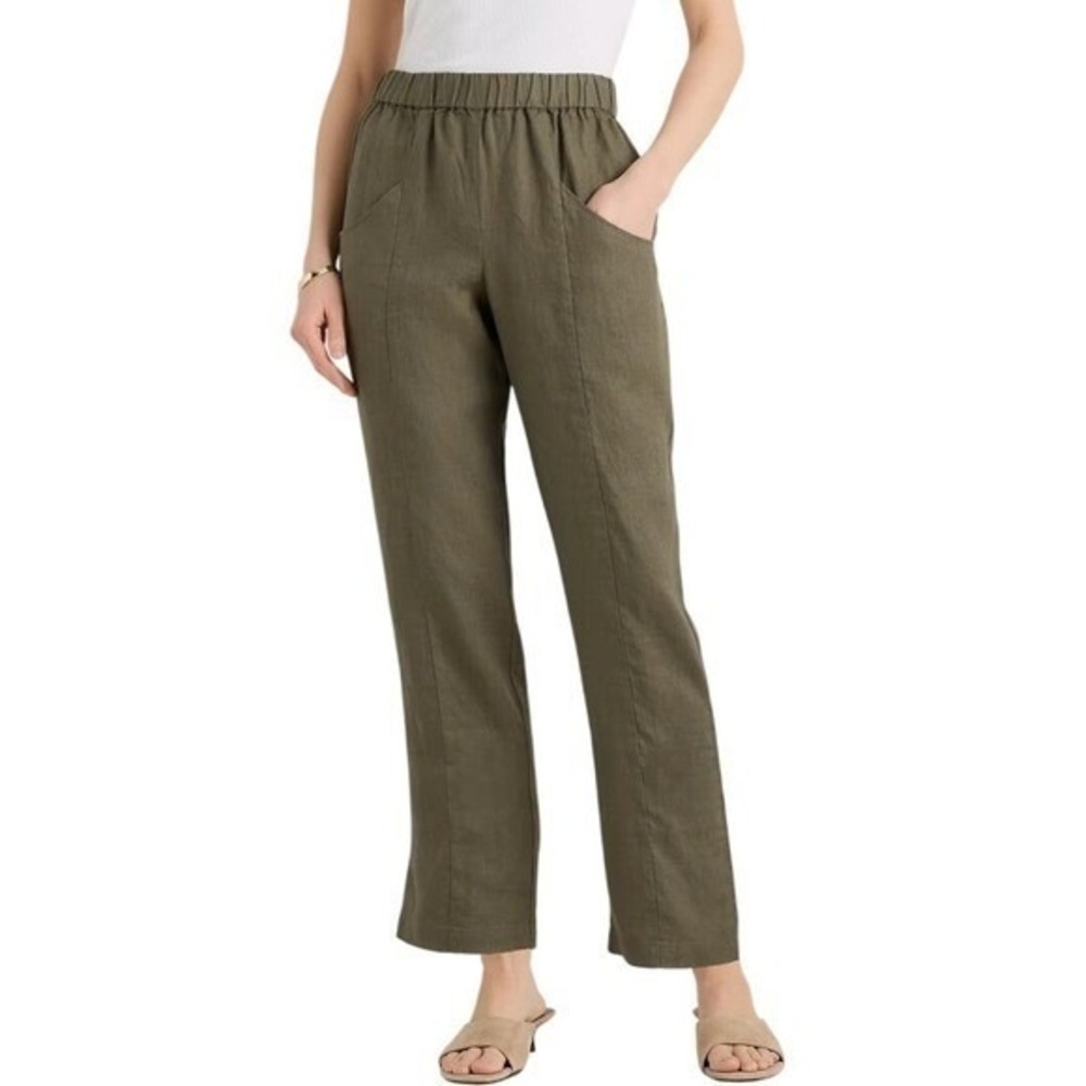 Quince 100% European Linen Tapered Ankle Pant Light Cargo Olive Green size XL